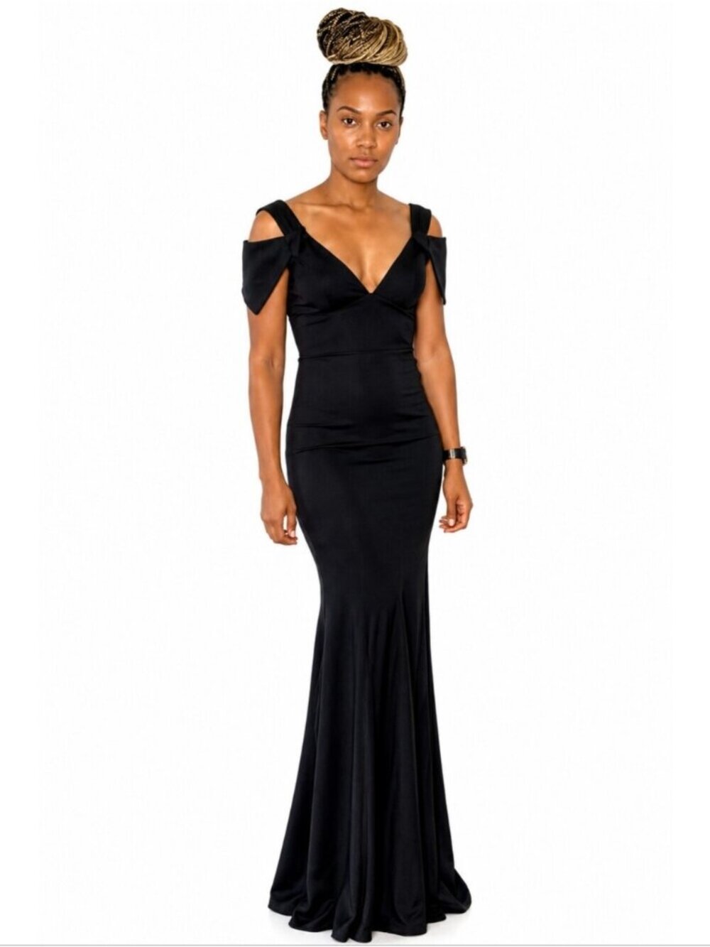 ABS Black Vintage Fitted Evening Formal Maxi Dress